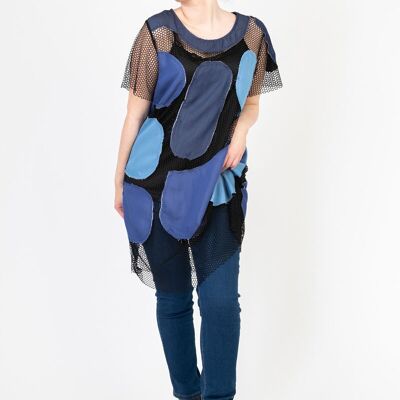 Tunique ajourée grande taille avec empiècement jean (C6553)