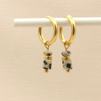 Earrings Iris dalmatian jasper, silver or gold stainless steel