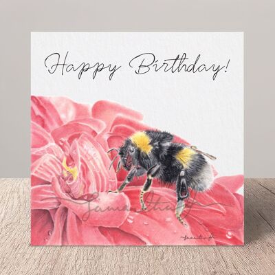 Hummel-Geburtstagsgrußkarte | Bienenkarte | Rosenkarte