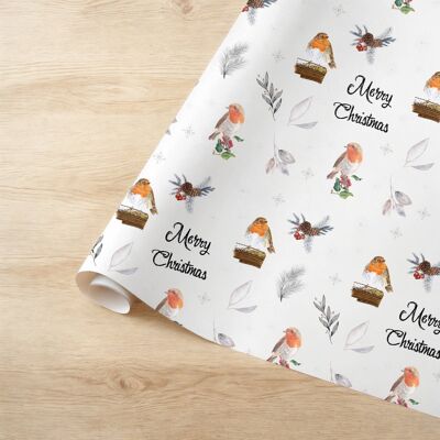 Papier cadeau de Noël rouge-gorge | Emballage cadeau | Noël