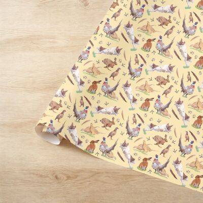 Papier cadeau pour gibier | Papier cadeau | Faisans | Chien