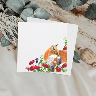 Carte de vœux « Champ de coquelicots » | Carte Renard | Coquelicots