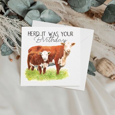 Tarjeta de felicitación de cumpleaños divertida de vaca y ternero | Animales de granja
