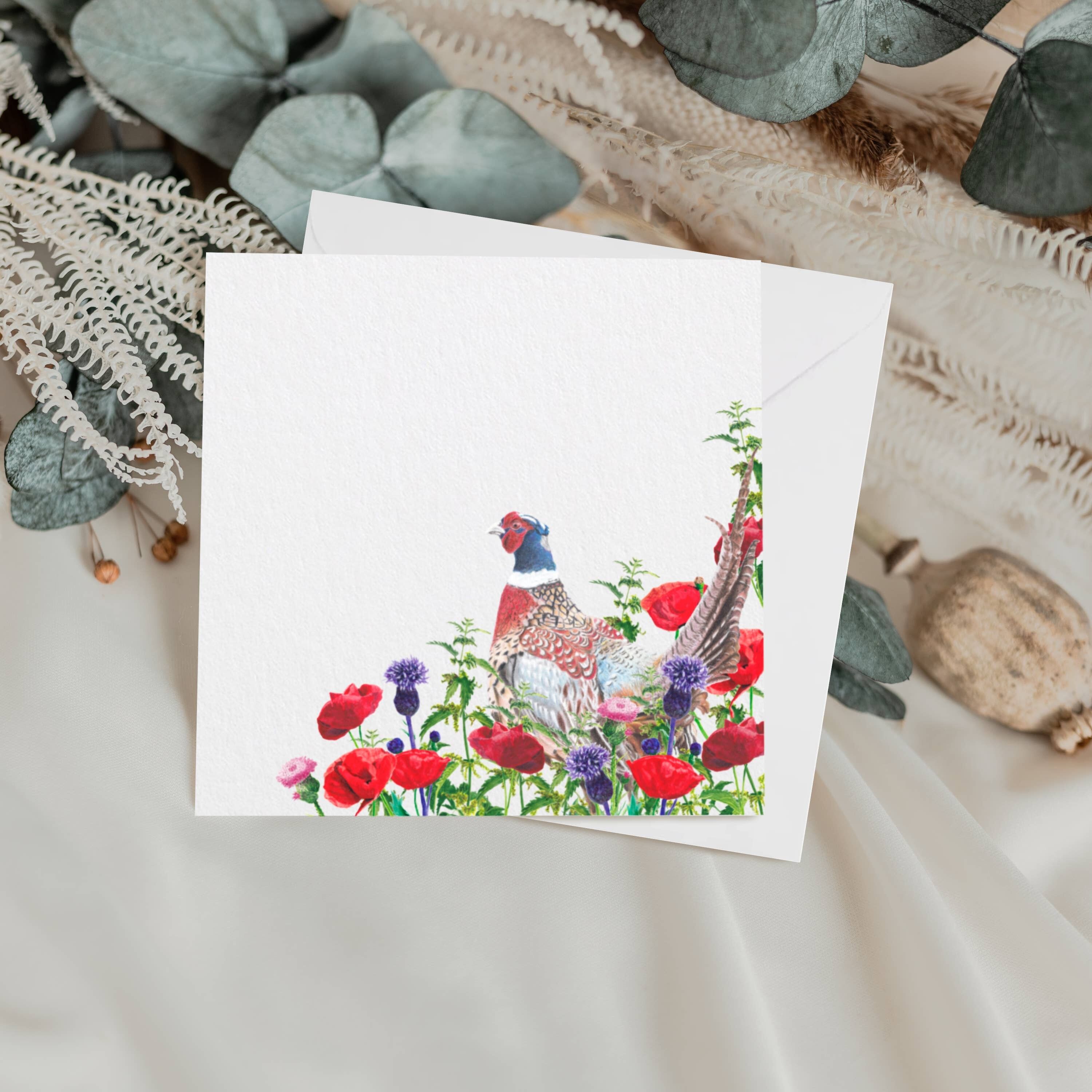 Pheasant Poppy Field Greetings Card | Pheasant Card | Poppy