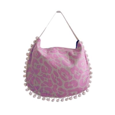 SAC DE PLAGE KEROS ponpon BEIGE&EUCAL.&ROSE