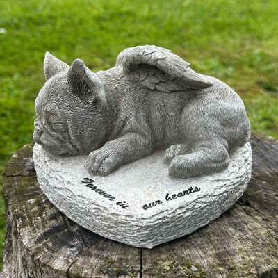 Bulldog francese in memoria "Per sempre nei nostri cuori" - Regalo per la perdita di un animale domestico con effetto pietra