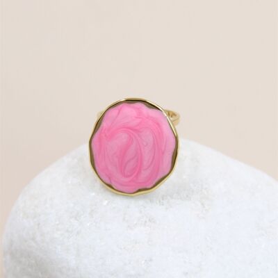 Anillo redondo de acero inoxidable esmaltado con diseño geométrico ajustable
