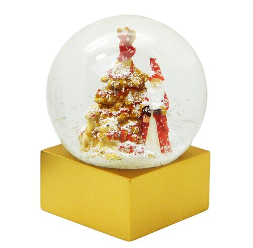 Designer Schneekugel Weihnachtsmann Christbaum rot gold Sockel gold eck PURE-Line 12 cm Durchmesser