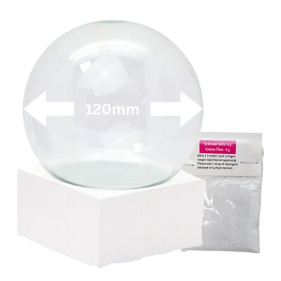 Set artigianale da 120 mm con base in poliresina bianca quadrata e globo di neve fai da te