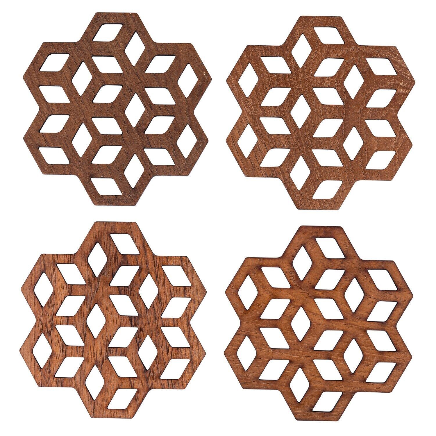 Sottobicchieri geometrici in legno di teak riciclato Cubix - Set da 2 o 4