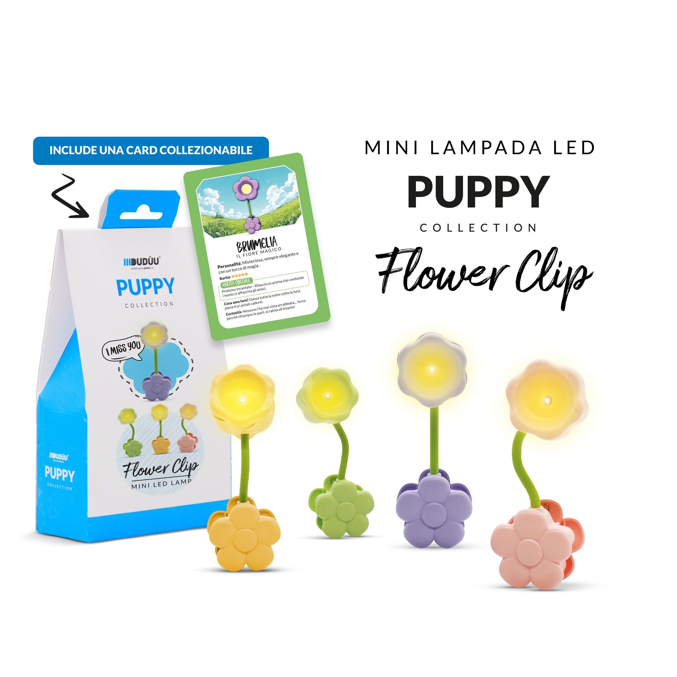 Mini lampe de lecture à pince à fleurs Duduu Puppy Collection