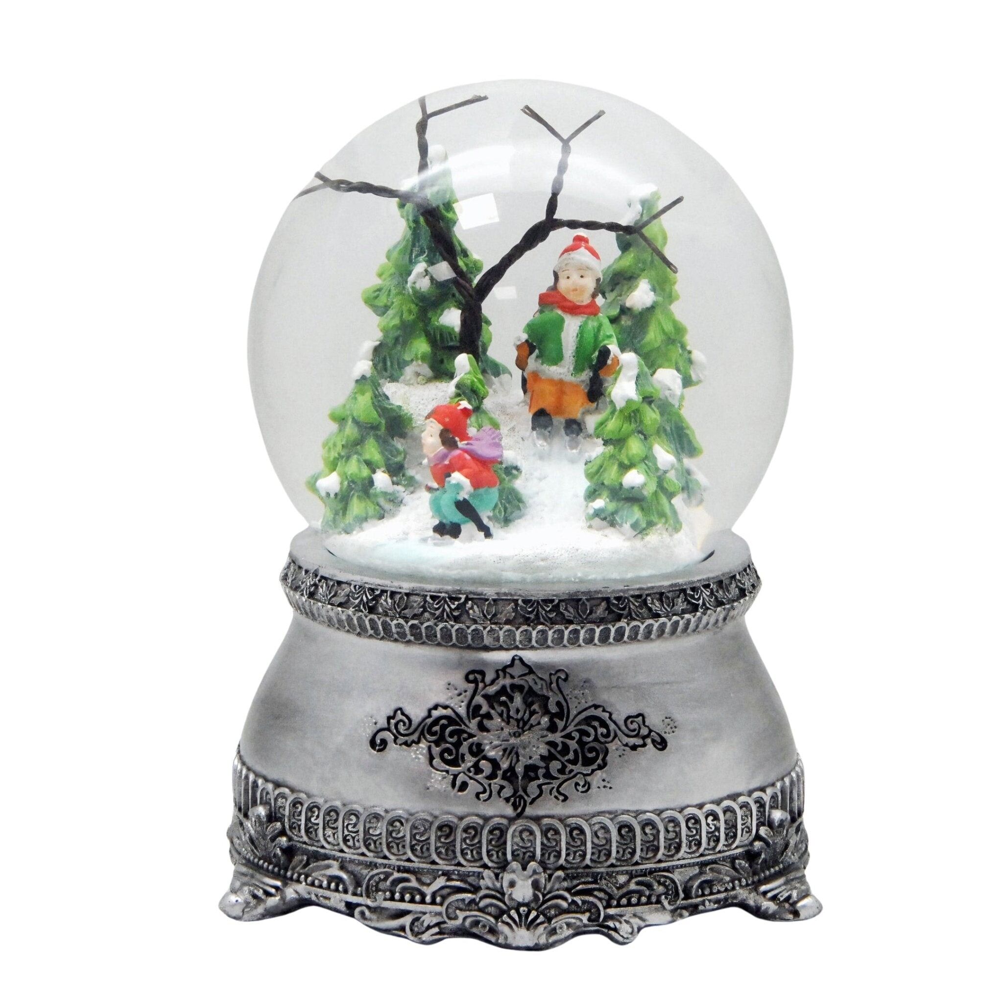 Objet Déco Festif Maison Glamour-Line - 20051 - Boule à Neige - Motif Cerf Blanc Sur Socle Cuivré Doré - Avec Boîte à Musique - Glamour-Line - Hauteur : 14 Cm
