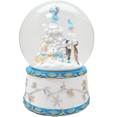 Palla di neve Babbo Natale con carillon, blu argento - diametro 120 mm