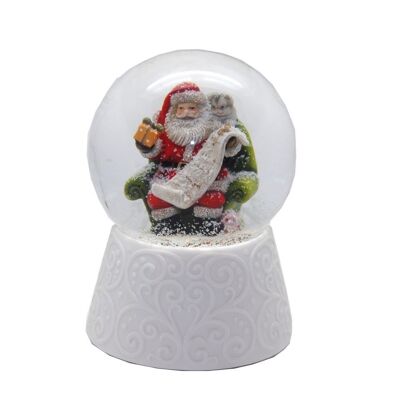 Elegant snow globe on a white porcelain base Santa 100 mm with music box