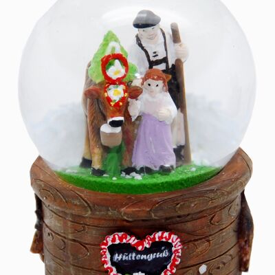 Globo di neve souvenir, capanna, saluto Almabtrieb