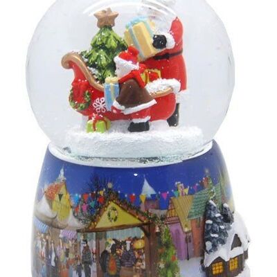 Nostalgic snow globe with Santa Claus and sleigh with music box 100 mm diameter
