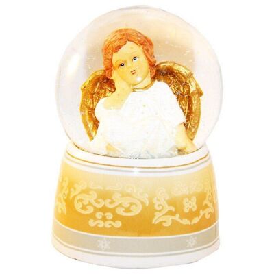 Boule à neige ange beige/blanc avec boîte à musique diamètre 100 mm