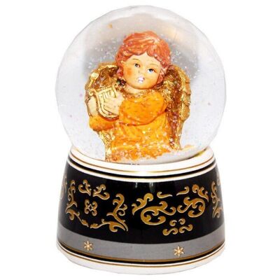 Boule à neige ange terre cuite/noir avec harpe avec boîte à musique diamètre 100 mm