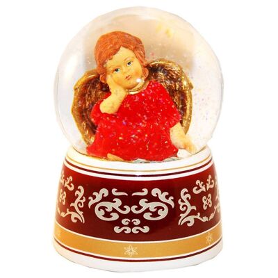 Boule à neige ange rouge avec boîte à musique 100 mm de diamètre