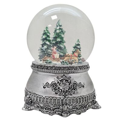 Boule à neige nostalgique en traîneau sur socle en étain diamètre 100 mm avec boîte à musique