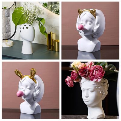 Dekor – weiße Vasen – Heimdekoration – Blumenvasen – Blumentöpfe – Kopfvase – einzigartiges Geschenk