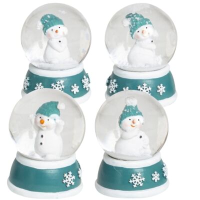 Mini boules à neige bonhomme de neige avec base turquoise flocon de neige blanc L : 45 mm 4-assorti