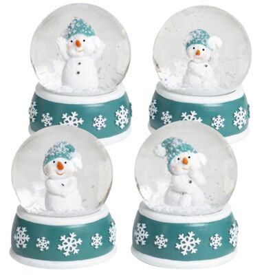 Boules à neige bonhomme de neige avec base turquoise flocon de neige blanc L : 65 mm 4 assortis