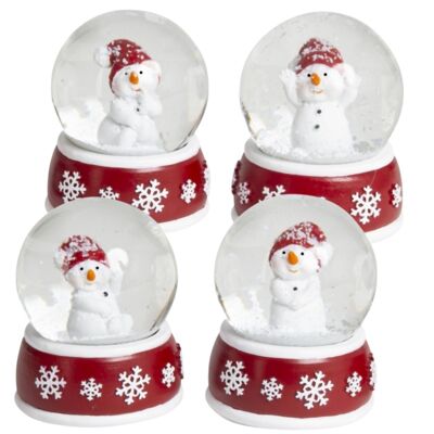 Boules à neige bonhomme de neige avec base flocon de neige rouge blanc L : 65 mm - 4 assorties