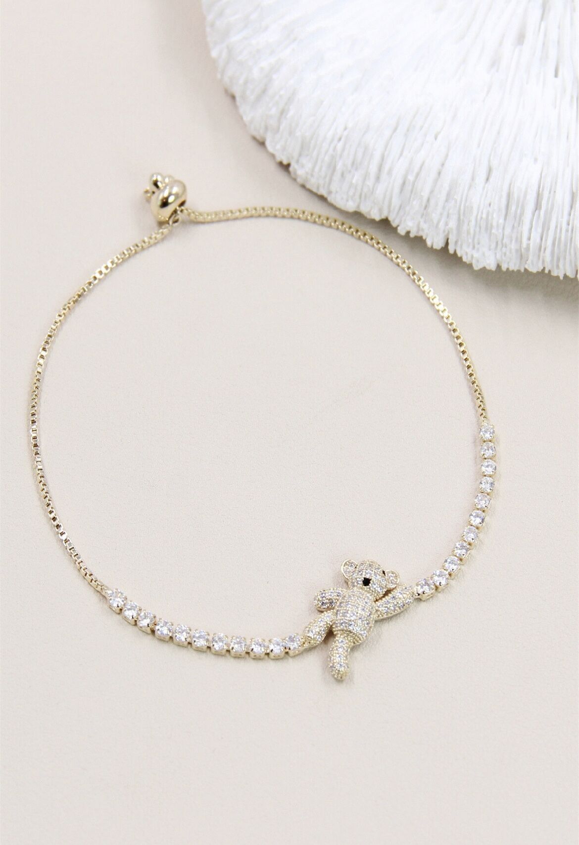 Braccialetto regolabile e scorrevole con orsetto di strass - Un grazioso gioiello