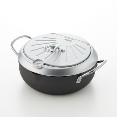 Casserole à tempura GOGI de 24cm avec couvercle et thermomètre intégré (GOGI Deep Frying), ustensile de cuisine en acier inoxydable / YOSHIKAWA