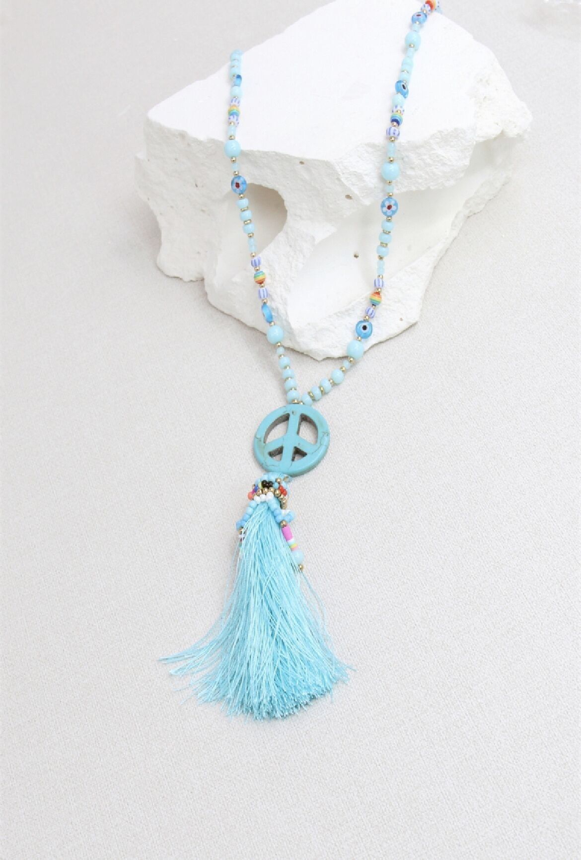 Peace and Love Pom-Pom-Rocailles-Perlenkette