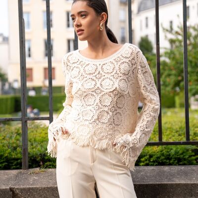 Top con frange all'uncinetto - JSN603