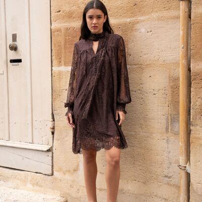 Lace dress with bow at the neck - 81060