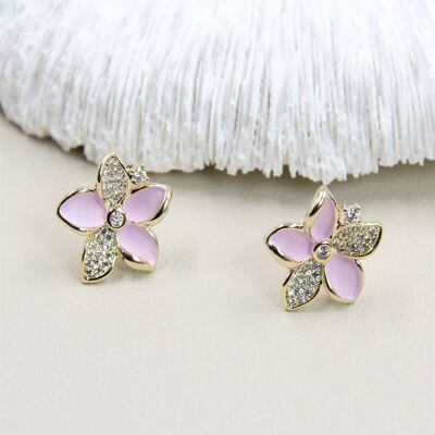 Flower earrings decorated with crystal on a 925 silver stem