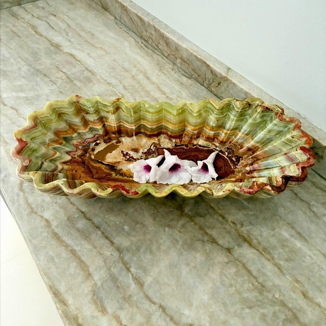 Tablettschale als Tischdekoration – hellgrüner Onyx, 35 x 15 cm