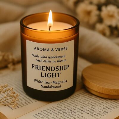 Handmade soy wax scented candle – White Tea, Magnolia and Sandalwood – With Exclusive Story – Aroma & Verse