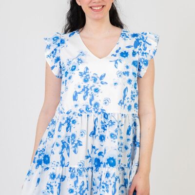 Robe-Tunique grande taille imprimé bleu (C6566)