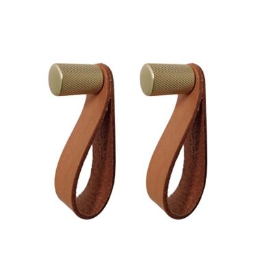 ShineUp hooks - brass look/natural leather