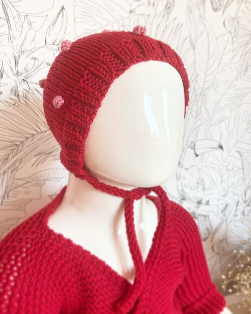 Bonnet laine bébé-Béguin Pop Rouge