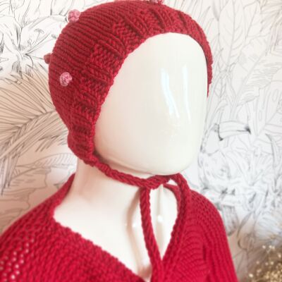 Baby wool hat-Béguin Pop Red