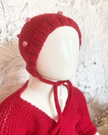 Bonnet laine bébé-Béguin Pop Rouge 1