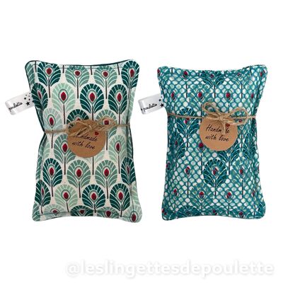 Washable sponge duo "Blue feathers"