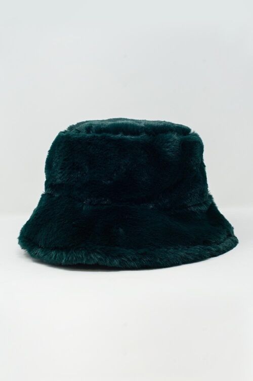 Reversible bucket hat in green with teddy turn up