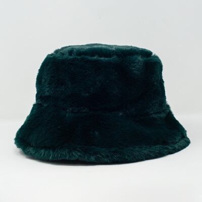 Sombrero de pescador reversible en verde con vuelta de peluche