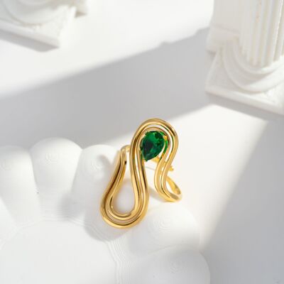 Bague en Acier Inoxydable –Design Ondulé et Cristal Brillant