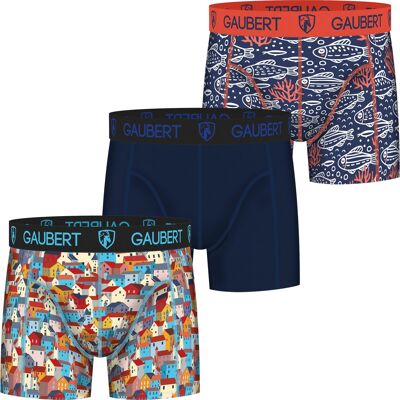 Boxer Gaubert in bambù - 3 Pezzi - Pesci e Casette