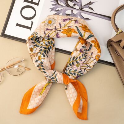 Women's square scarf 70x70 orange country flowers