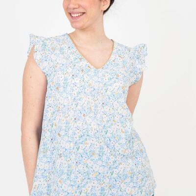 Plus size blue printed top (C6577)