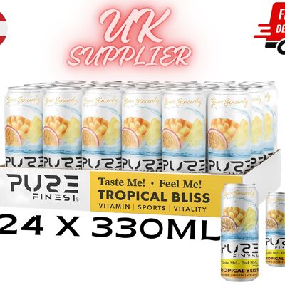 Boisson vitaminée naturelle PureFinest® pour le sport et la vitalité, 24 x 330 ml - Tropical Bliss