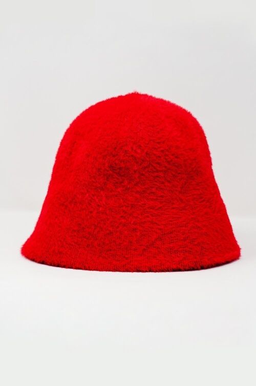 Red knitted bucket hat